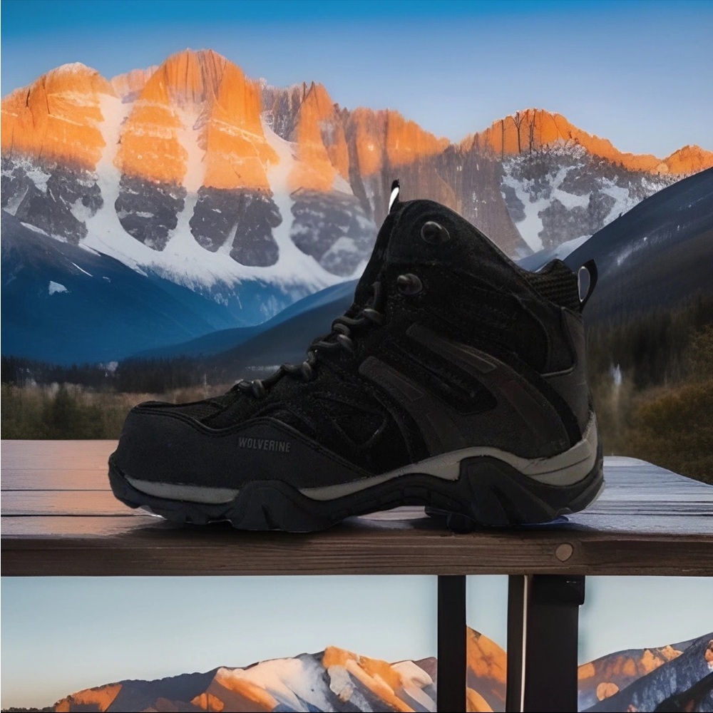 Wolverine/W881017 Wilderness Mid Hiker Steel Toe Black Boots Womens 6w NWHB